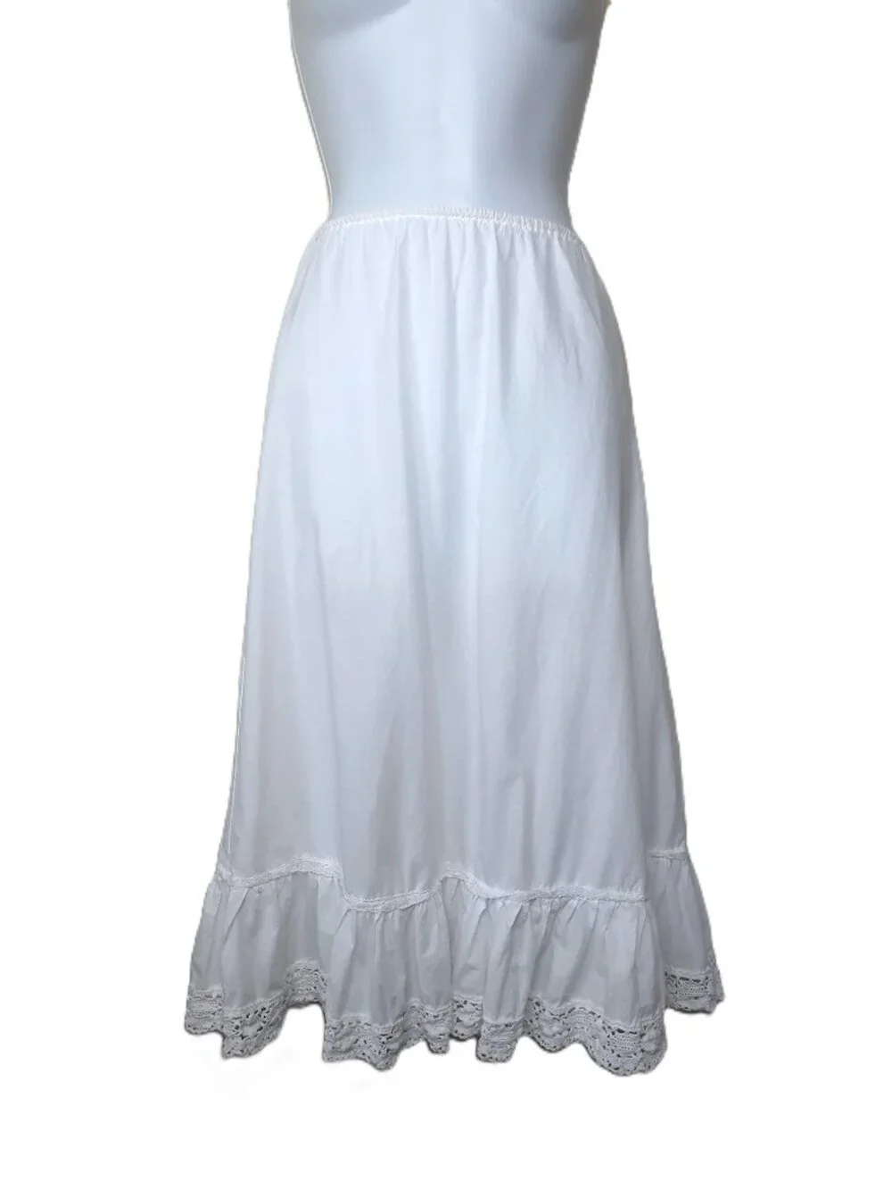 Laura Ashley Petticoat Midi Skirt Vintage Crochet Lace Hem Cotton Cottagecore